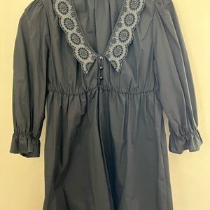 Zara black dress with floral Peter Pan collar, size S